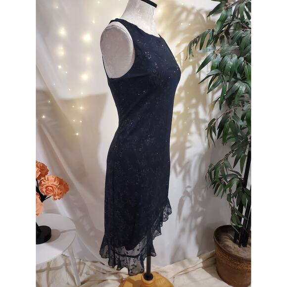 Vtg City Triangles 90s Floral Sparkle Asymmetrical Ruffle Dress Size M w/Scarf - Picture 4 of 16